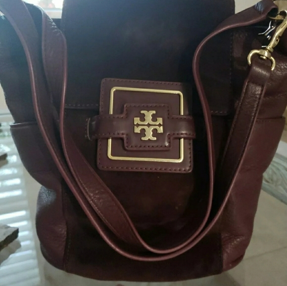 Tory Burch Handbags - Tory Burch Hobo Bucket  Leather and Suede Purple S